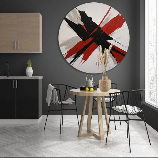 Abstracte Dynamiek in Zwart en Rood aluminium muurcirkel