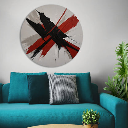 Abstracte Dynamiek in Zwart en Rood aluminium muurcirkel
