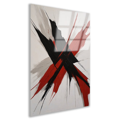 Abstracte Dynamiek in Zwart en Rood Acrylglas