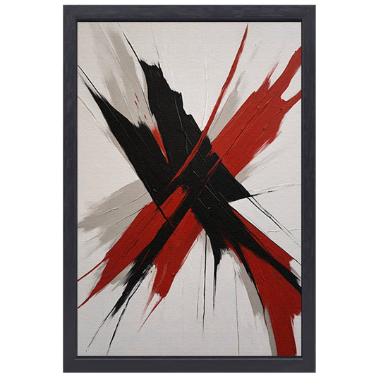 Abstracte Dynamiek in Zwart en Rood canvas met baklijst
