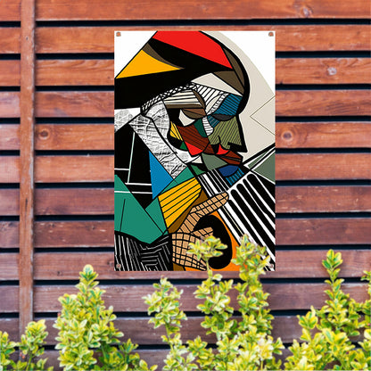 Kubistische Muzikant in Levendige Kleuren tuinposter