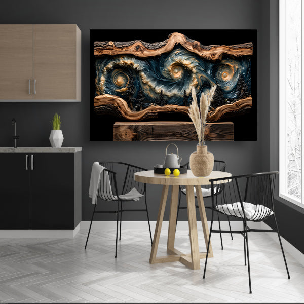 Houten sterrenhemel wanddecoratie canvas