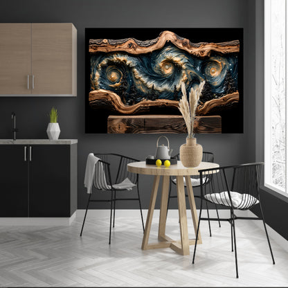 Houten sterrenhemel wanddecoratie canvas