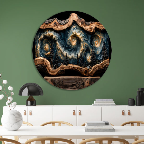 Houten sterrenhemel wanddecoratie aluminium muurcirkel