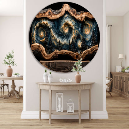 Houten sterrenhemel wanddecoratie aluminium muurcirkel