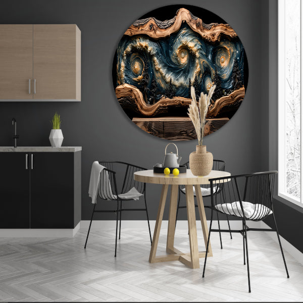 Houten sterrenhemel wanddecoratie aluminium muurcirkel