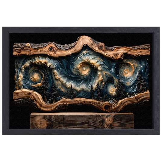 Houten sterrenhemel wanddecoratie canvas met baklijst