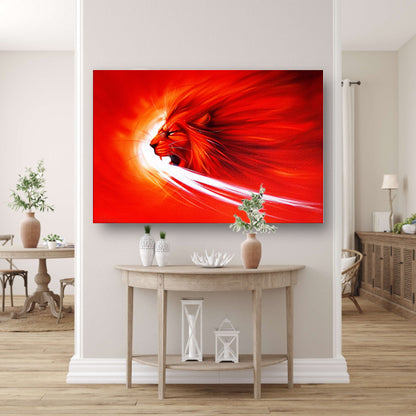 Abstracte leeuw in vurige kleuren schilderij acrylglas