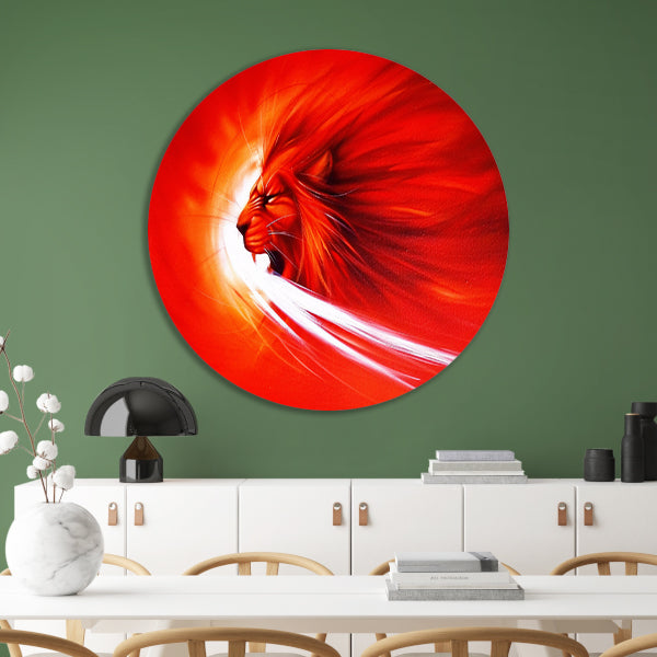Abstracte leeuw in vurige kleuren schilderij forex muurcirkel