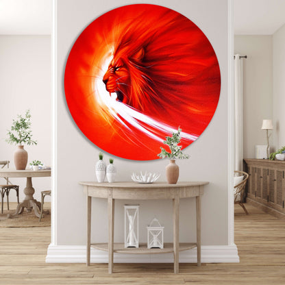 Abstracte leeuw in vurige kleuren schilderij forex muurcirkel