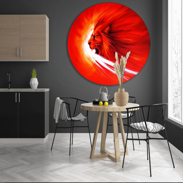 Abstracte leeuw in vurige kleuren schilderij forex muurcirkel