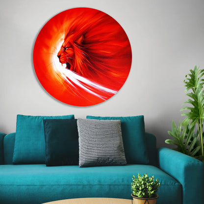Abstracte leeuw in vurige kleuren schilderij forex muurcirkel