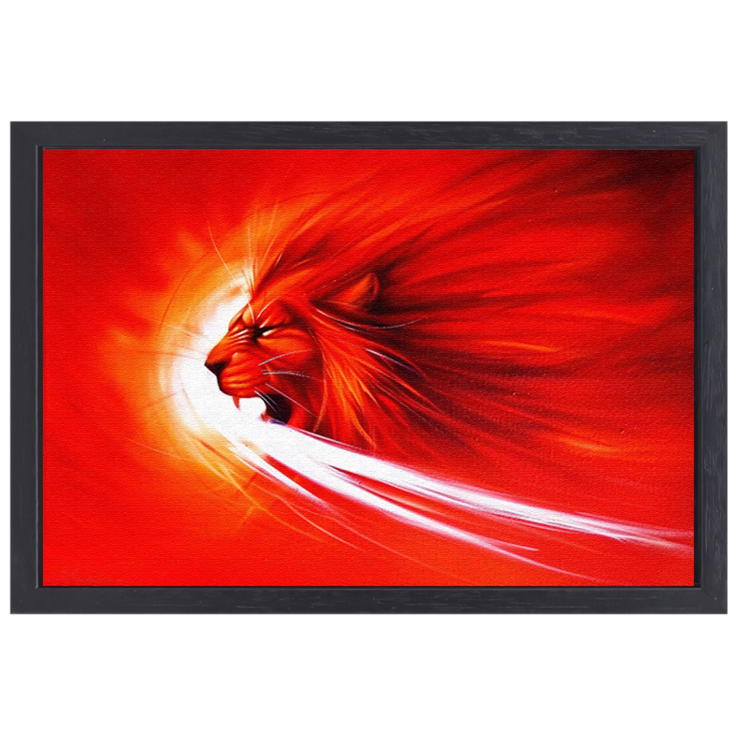Abstracte leeuw in vurige kleuren schilderij canvas met baklijst