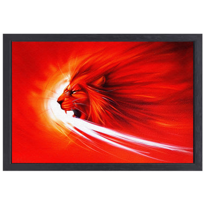Abstracte leeuw in vurige kleuren schilderij canvas met baklijst