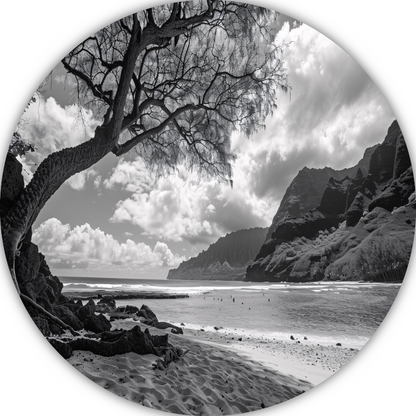 Eenzame boom op strand aluminium muurcirkel