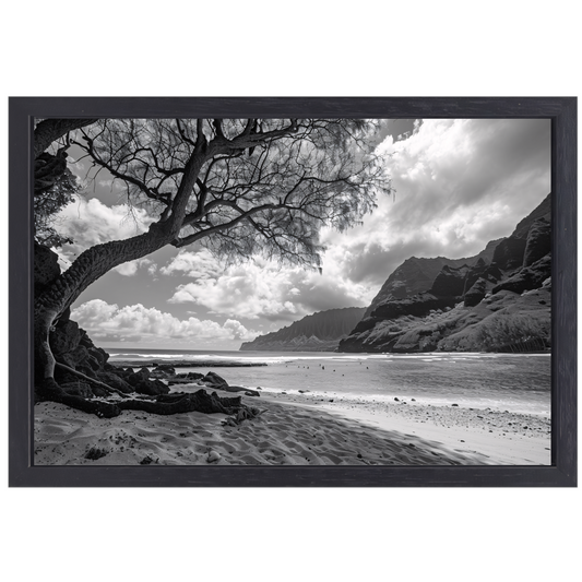 Eenzame boom op strand canvas met baklijst