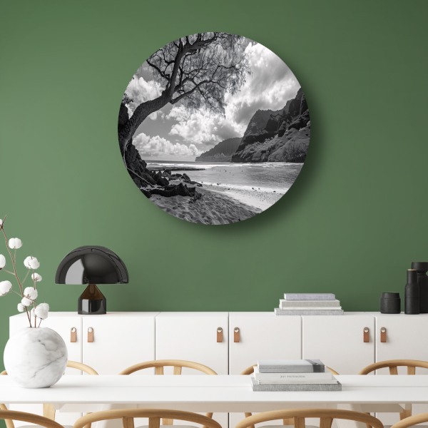 Eenzame boom op strand aluminium muurcirkel