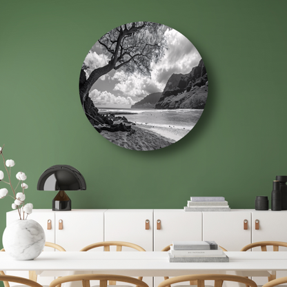 Eenzame boom op strand aluminium muurcirkel