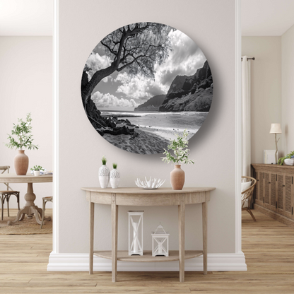 Eenzame boom op strand aluminium muurcirkel