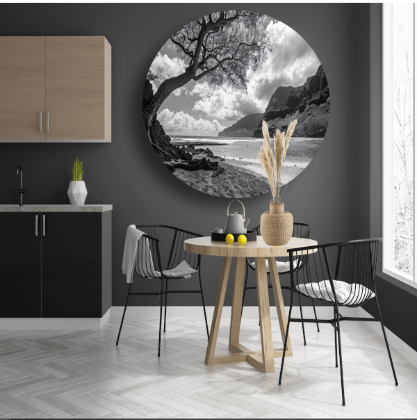 Eenzame boom op strand aluminium muurcirkel