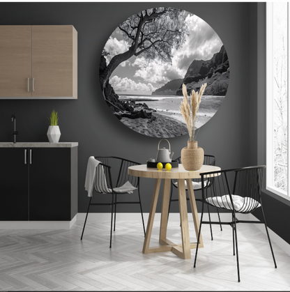 Eenzame boom op strand aluminium muurcirkel