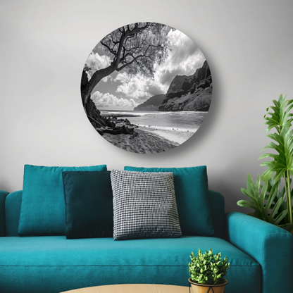 Eenzame boom op strand aluminium muurcirkel