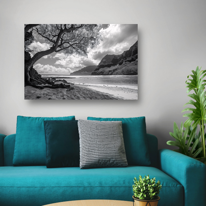 Eenzame boom op strand canvas