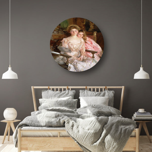 Mevrouw Fiske Warren (Gretchen Osgood) en haar dochter Rachel - John Singer Sargent aluminium muurcirkel