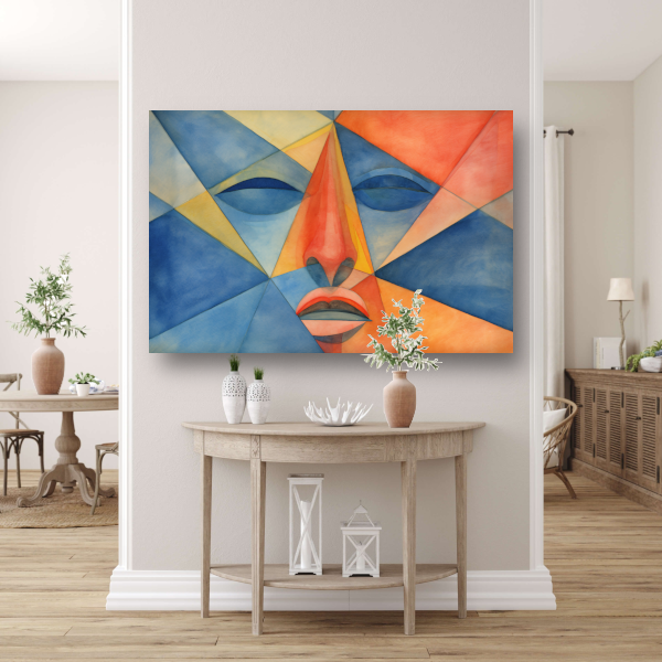 Geometrisch portret in lijnenspel poster