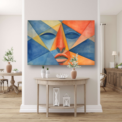 Geometrisch portret in lijnenspel poster