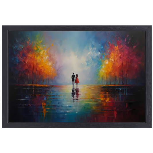 Reflecties van Liefde in Kleurrijk Bos canvas met baklijst