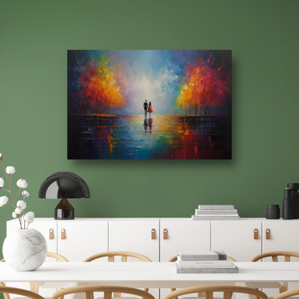 Reflecties van Liefde in Kleurrijk Bos canvas met baklijst