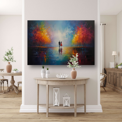 Reflecties van Liefde in Kleurrijk Bos canvas met baklijst