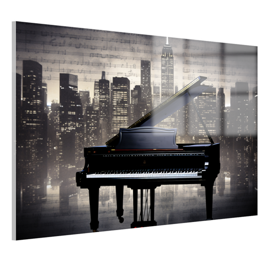 Piano en Stadssilhouet bij Nacht acrylglas