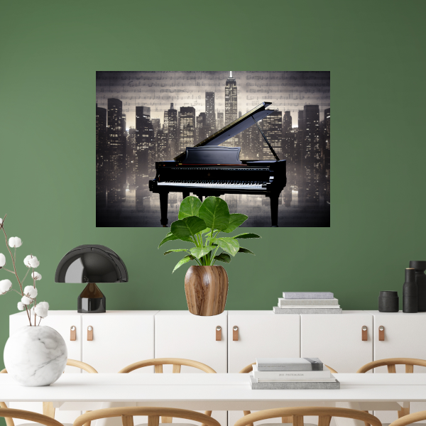 Piano en Stadssilhouet bij Nacht acrylglas