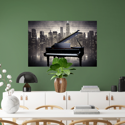 Piano en Stadssilhouet bij Nacht acrylglas