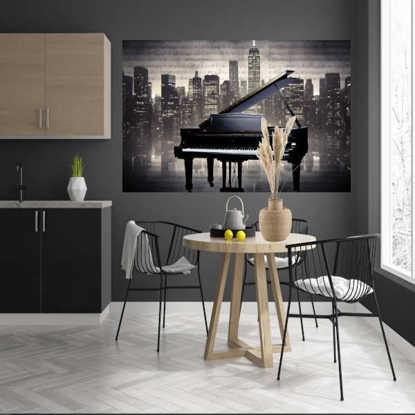 Piano en Stadssilhouet bij Nacht acrylglas