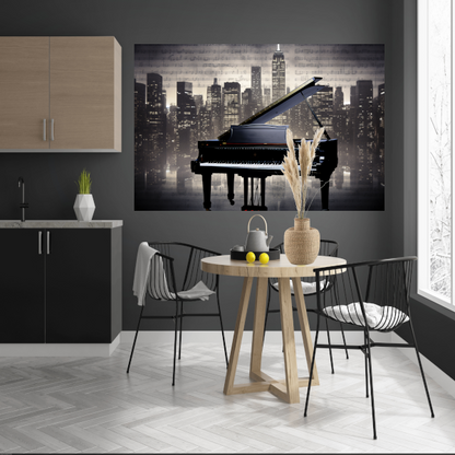 Piano en Stadssilhouet bij Nacht acrylglas