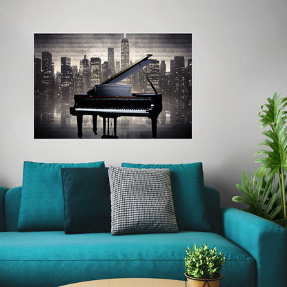 Piano en Stadssilhouet bij Nacht acrylglas