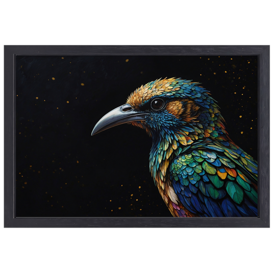 Sterrennacht met Kleurrijke Vogelportret canvas met baklijst