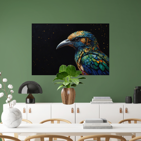 Sterrennacht met Kleurrijke Vogelportret canvas