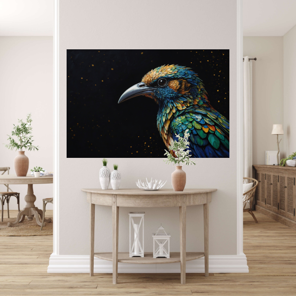 Sterrennacht met Kleurrijke Vogelportret canvas