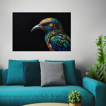 Sterrennacht met Kleurrijke Vogelportret canvas