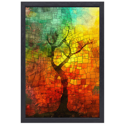 Abstracte boom met kleurrijke patronen canvas met baklijst