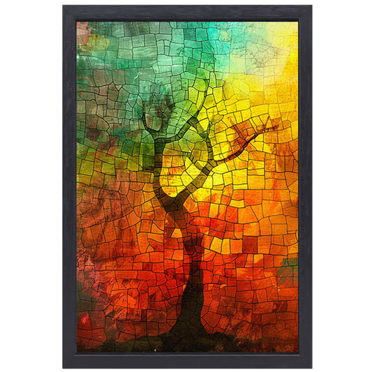 Abstracte boom met kleurrijke patronen canvas met baklijst