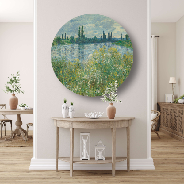 Oevers van de Seine, Vetheuil - Claude Monet aluminium muurcirkel