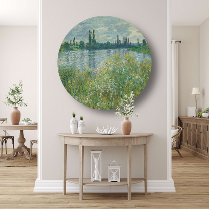Oevers van de Seine, Vetheuil - Claude Monet aluminium muurcirkel