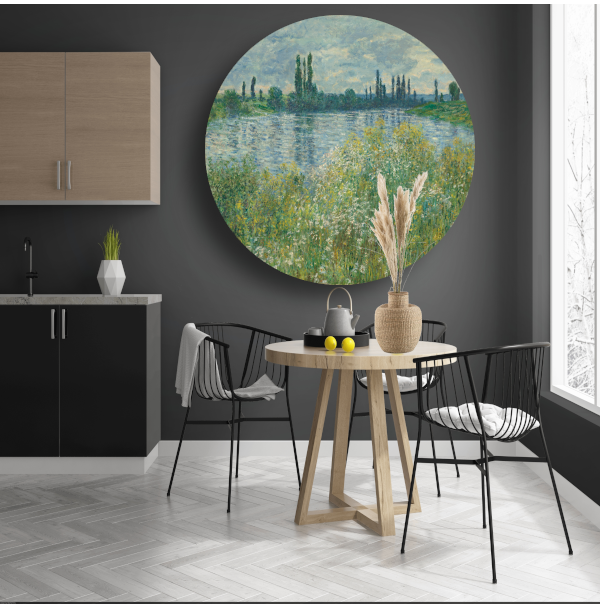 Oevers van de Seine, Vetheuil - Claude Monet aluminium muurcirkel
