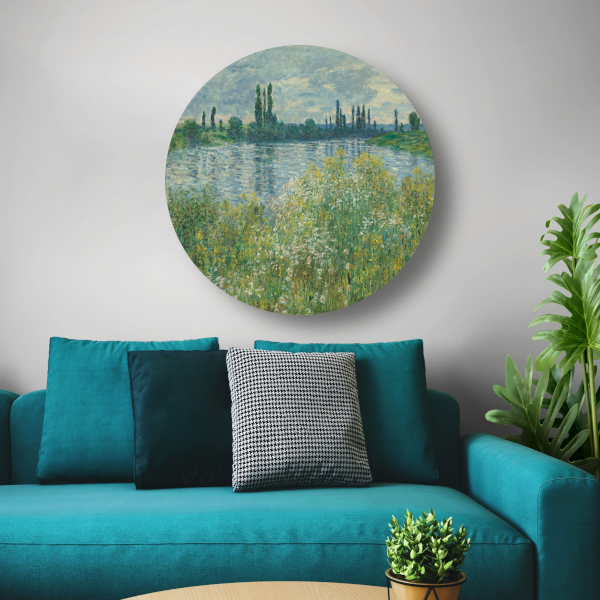 Oevers van de Seine, Vetheuil - Claude Monet aluminium muurcirkel