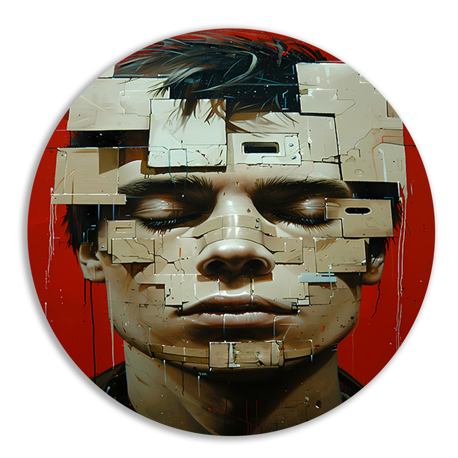 Abstract futuristisch gezicht met geometrische vormen forex muurcirkel